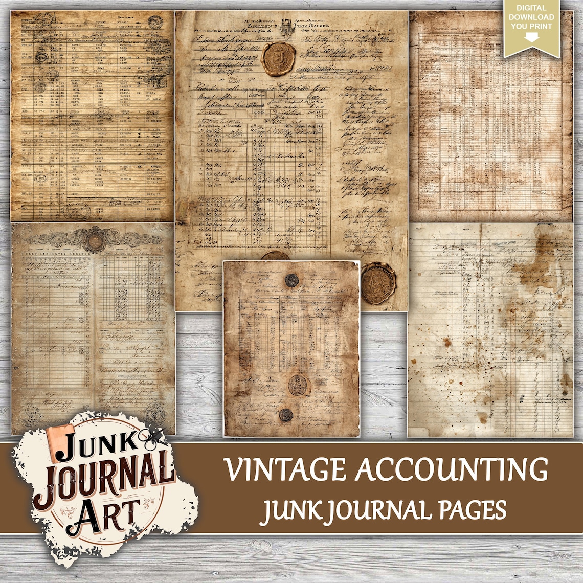 Old Ledger Junk Journal Printable Pages - Vintage Accounting Ephemera ...