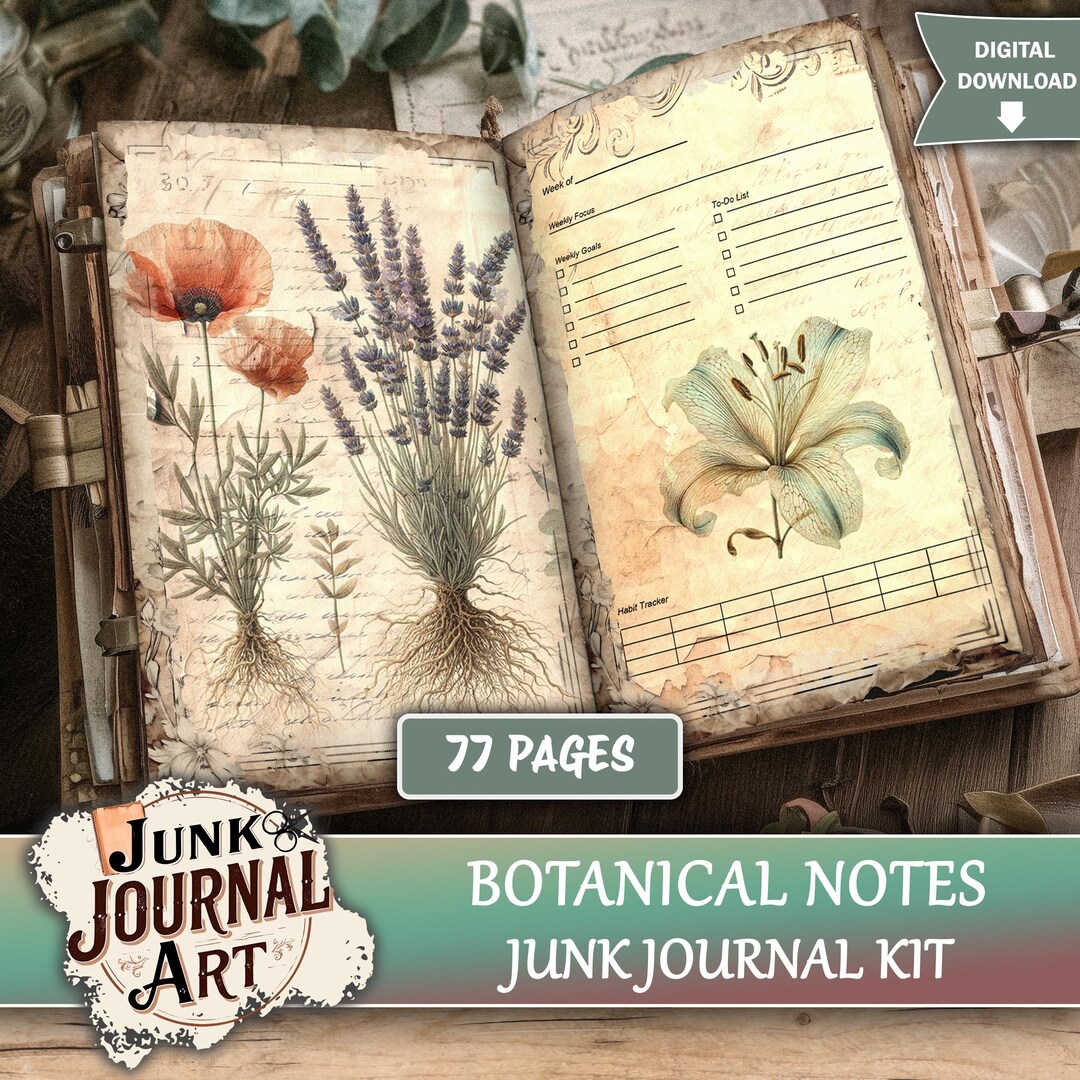 Botanical Notes Junk Journal Printable Pages - Vintage Herbarium Kit ...