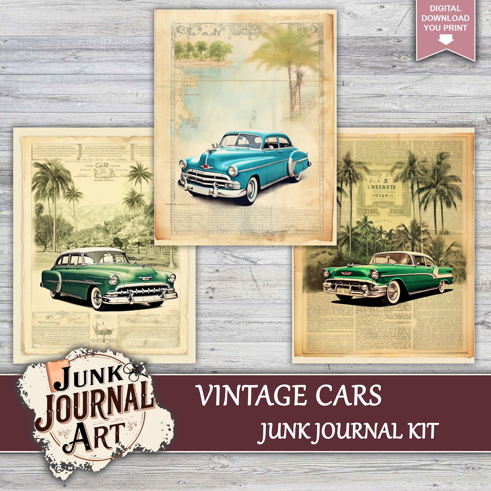 Journal Sticker Cars Old Car Junk Journal, Junk Journal Supplies, Junk Journal Kits, Vintage ...
