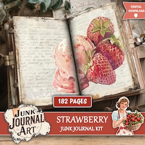 junk journal supplies, junk journal kits, junk journal ideas, junk journal paper, junk journaling kits, junk journaling, junk journal sticker, vintage junk journal, Strawberry journal, goose junk journal, Strawberry clipart, Fussy cuts, scrapbook