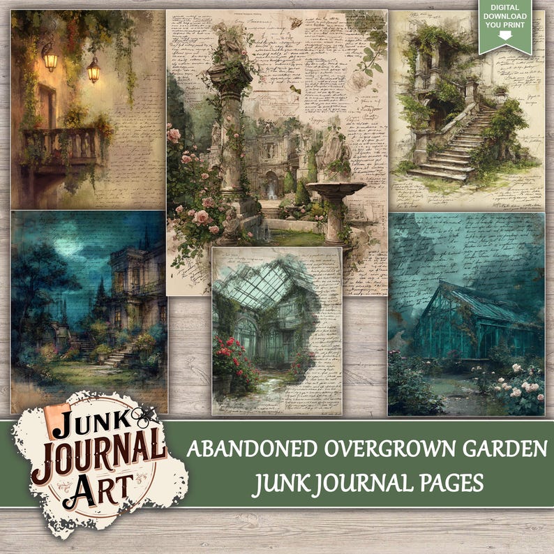 Abandoned Overgrown Garden Junk Journal Printable Pages, Vintage ...