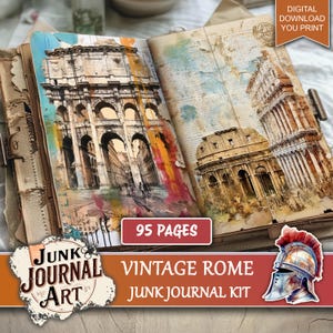 Vintage Rome junk journal, junk journal supplies, junk journal kits, ancient Rome digital paper, Italian junk journal, Rome clipart, digital