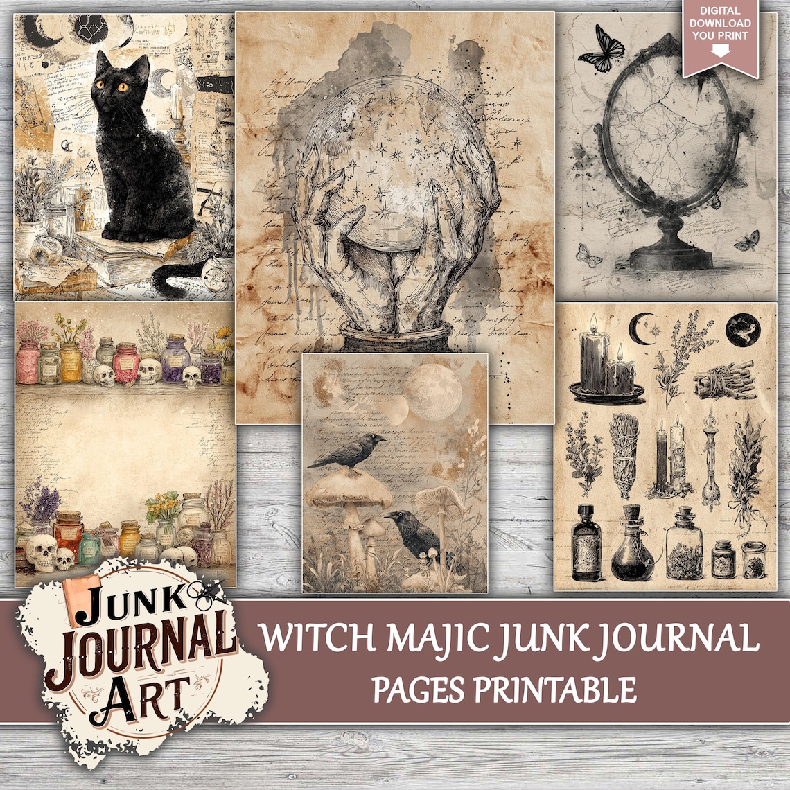 Witch Magic Junk Journal Pages, Junk Journal Supplies, Junk Journal ...