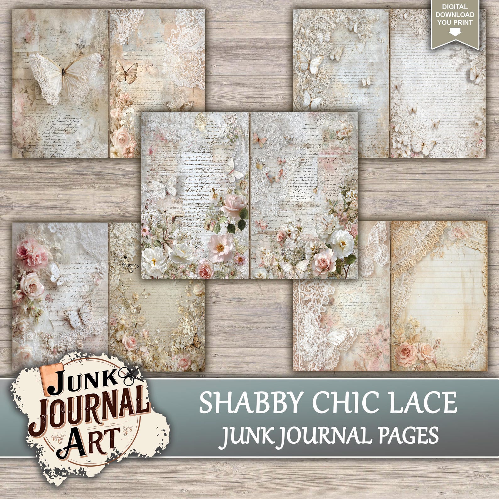 Shabby Chic Lace Junk Journal Printable Pages - Junk Journal Supplies ...