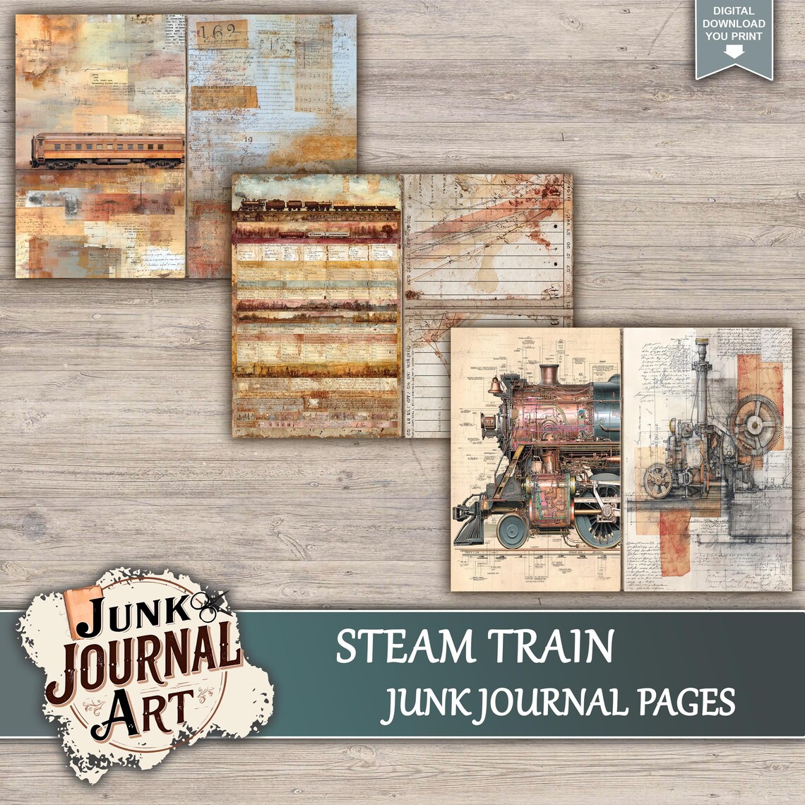 Steam Train Junk Journal Printable Pages, Travel Ticket Ephemera ...