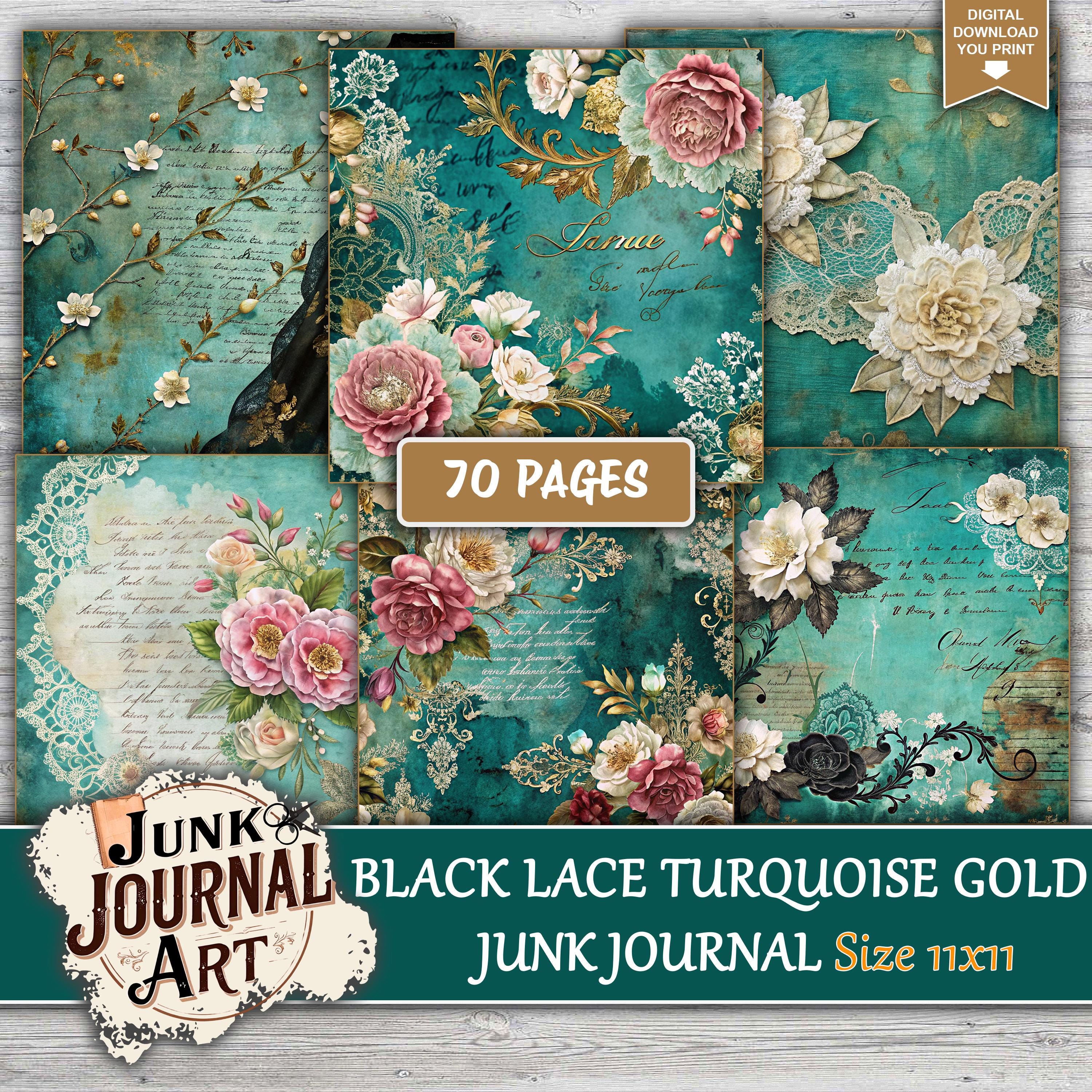 Black Lace Turquoise Gold Junk Journal – Gothic Vintage Ephemera ...