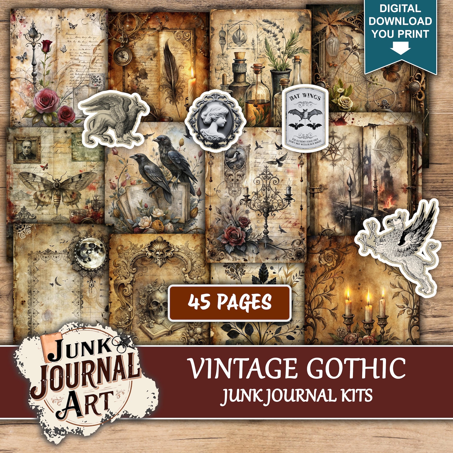 Gothic Journal Kits, Junk Journal Supplies, Gothic Junk Journal Kits ...