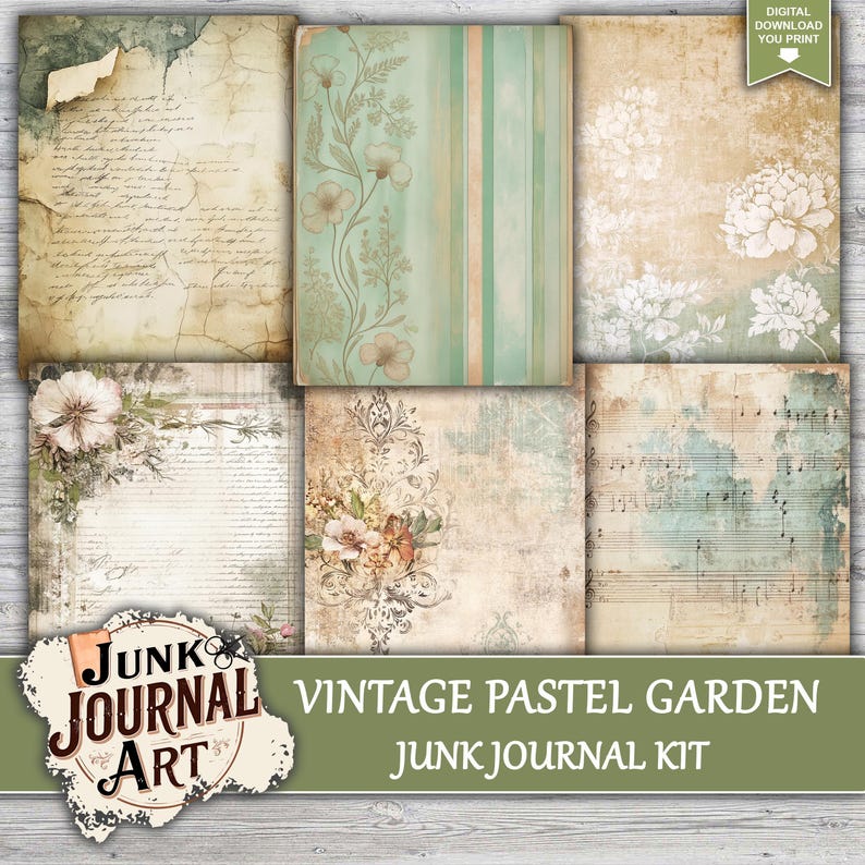 Vintage Pastel Green Junk Journal, Shabby Chic Journal Kits, Junk ...