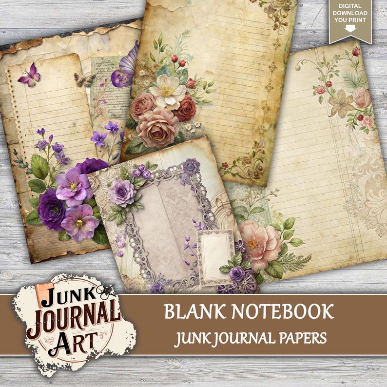 Blank Notebook Junk Journal Paper, Junk Journal Supplies, Junk Journal ...