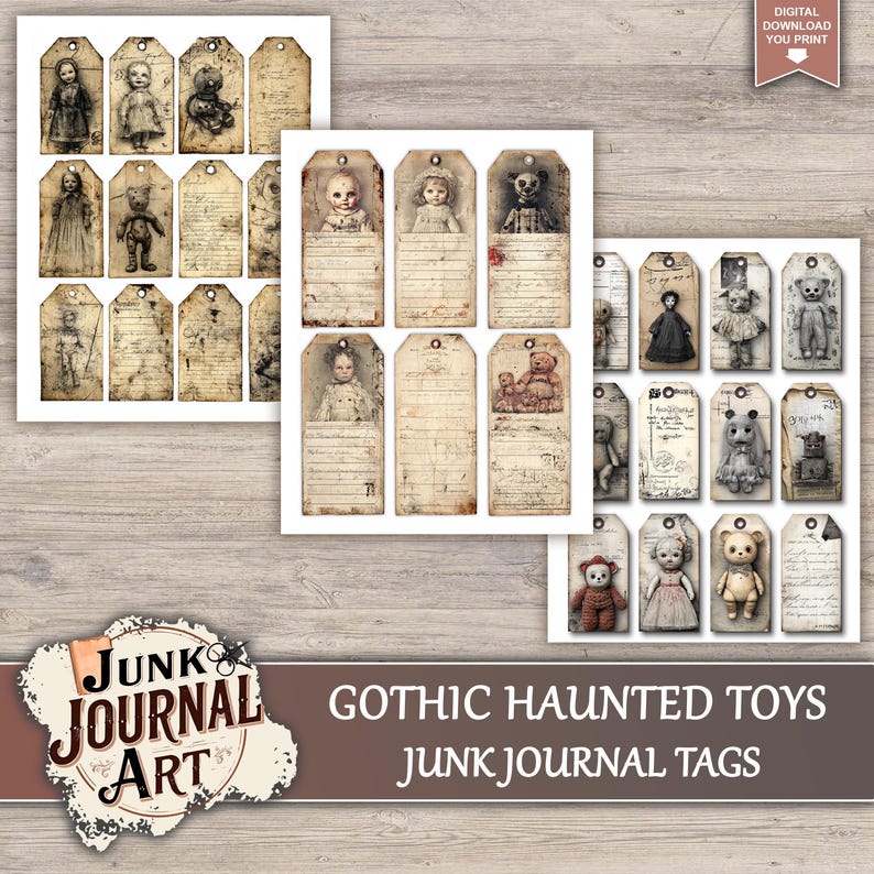 Gothic Haunted Toys Junk Journal Printable Pages - Creepy Doll Kit ...