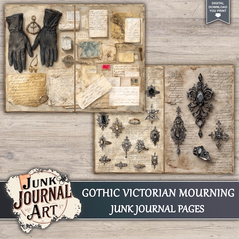 Gothic Victorian Mourning Junk Journal Printable Pages - Black Lace Kit ...