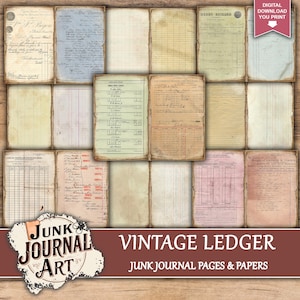 Ledger journal paper, Ledger junk journal, junk journal supplies, junk journal kits, junk journal ideas, junk journal paper, junk journaling kits, junk journaling, junk journal sticker, vintage junk journal, ledger printable, color ledger paper, ledger journal, ledger journal junk