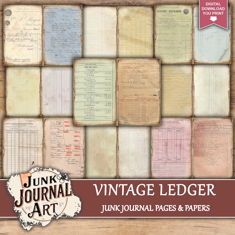 Ledger journal paper, Ledger junk journal, junk journal supplies, junk journal kits, junk journal ideas, junk journal paper, junk journaling kits, junk journaling, junk journal sticker, vintage junk journal, ledger printable, color ledger paper, ledger journal, ledger journal junk