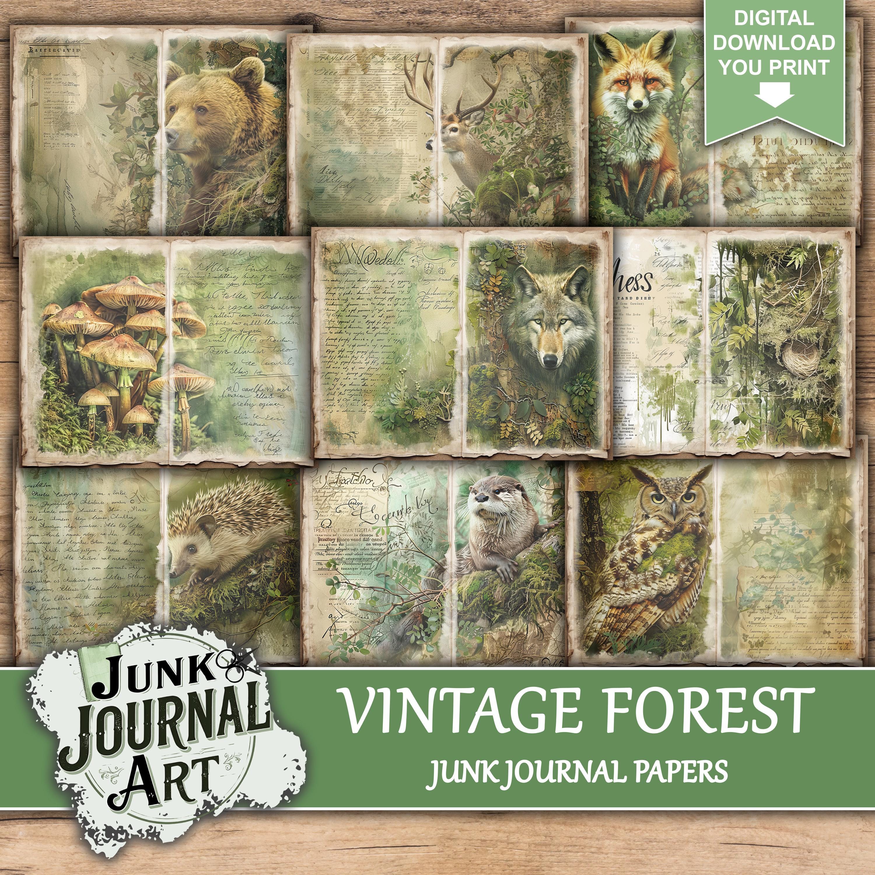Forest Junk Journal Kit, Vintage Woodland Printable Pages, Botanical ...