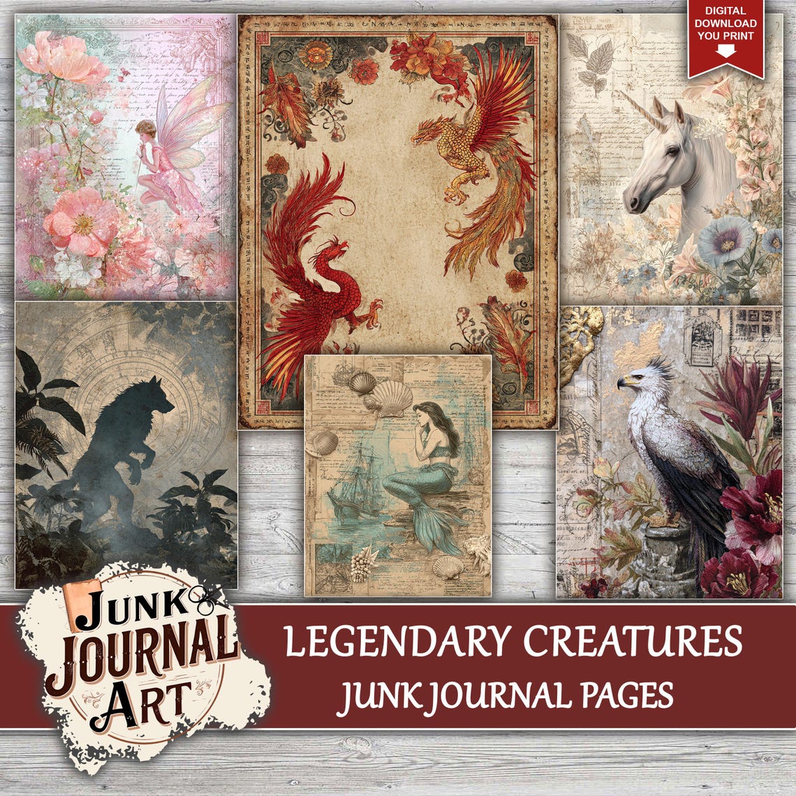 Legendary Creatures Junk Journal Pages, Junk Journal Supplies, Fantasy ...