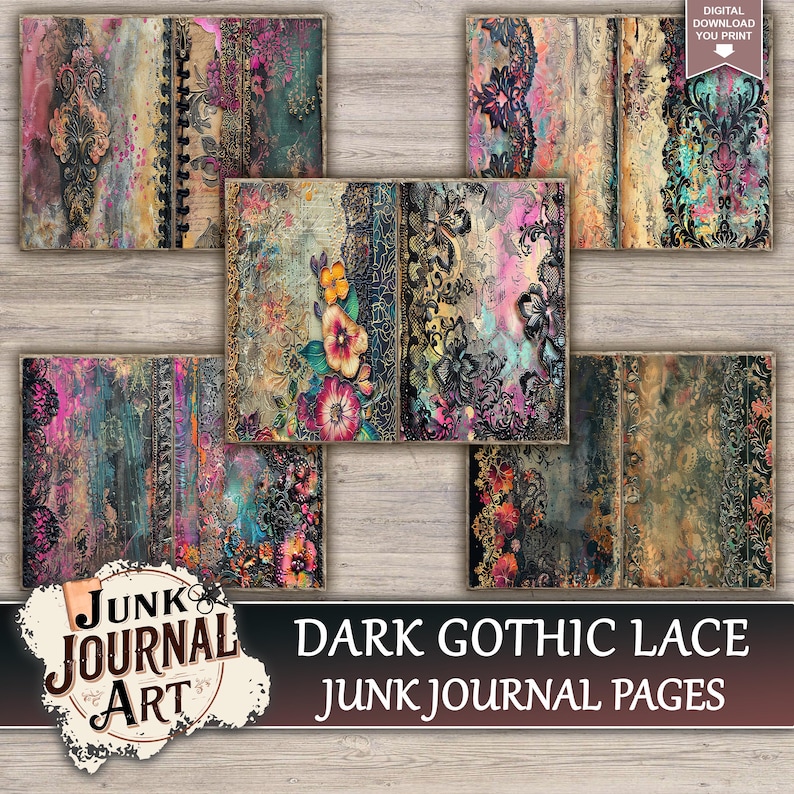 Dark Gothic Lace Junk Journal Printable Pages - Black Victorian Kit ...