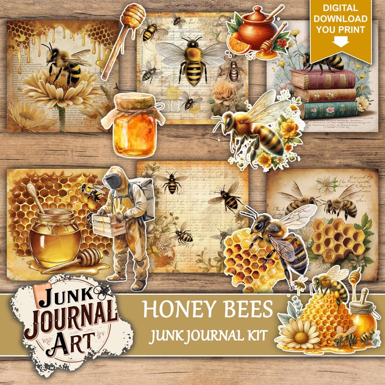 Honey Bees junk journal supplies
