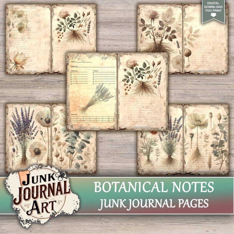 Botanical Notes Junk Journal Printable Pages - Vintage Herbarium Kit ...