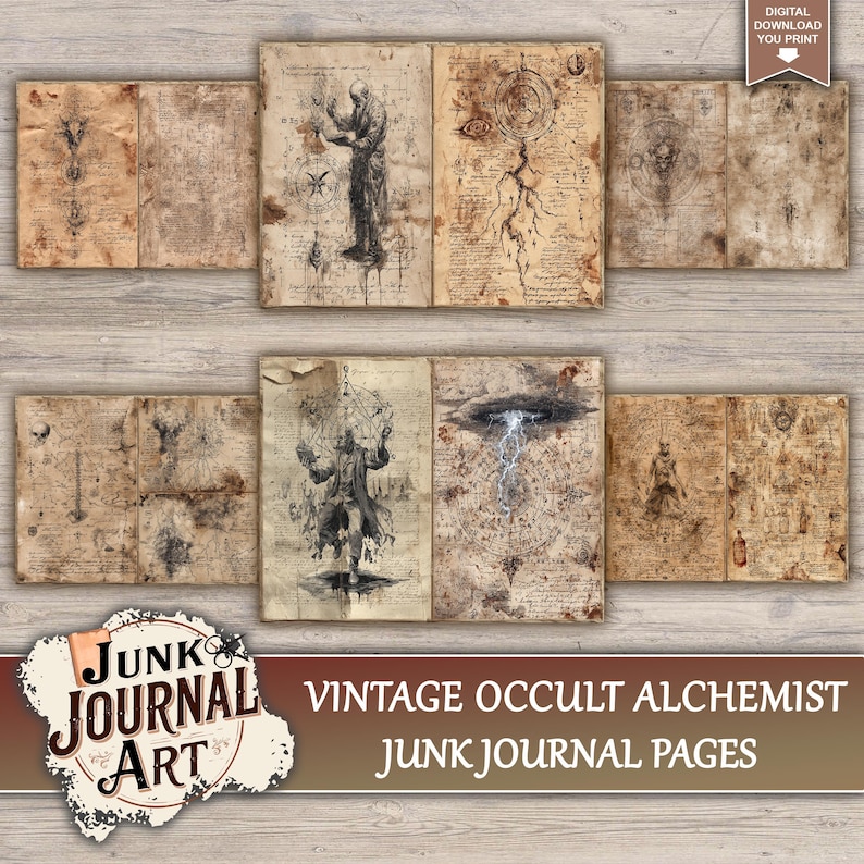 Vintage Occult Alchemist Junk Journal Printable Pages - Magic Spellbook ...