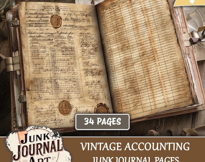 Old Ledger Junk Journal Printable Pages - Vintage Accounting Ephemera ...