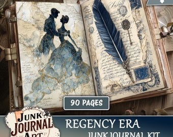 Utskrivbara skräpjournalsidor från Regency-eran - Jane Austen-kit, vintageromantiska efemera, tebjudning, papper för engelsk trädgård