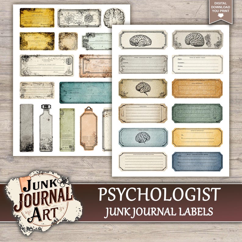 junk journal supplies, junk journal kits, junk journal paper, junk journal pages, Vintage Junk journal, Medical junk journal, Psychologist journal, Brain art, Mental Health, Phrenology Head, Mind Art, fussy cut, printable paper