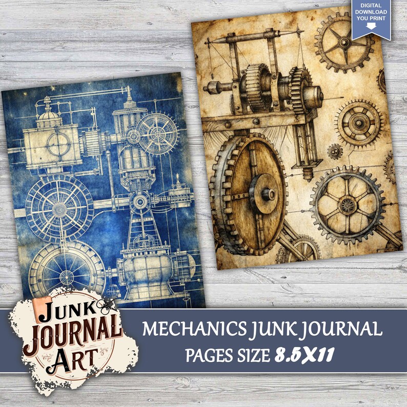 Steampunk Mechanics Junk Journal Kit - Industrial Blueprint Pages - Etsy