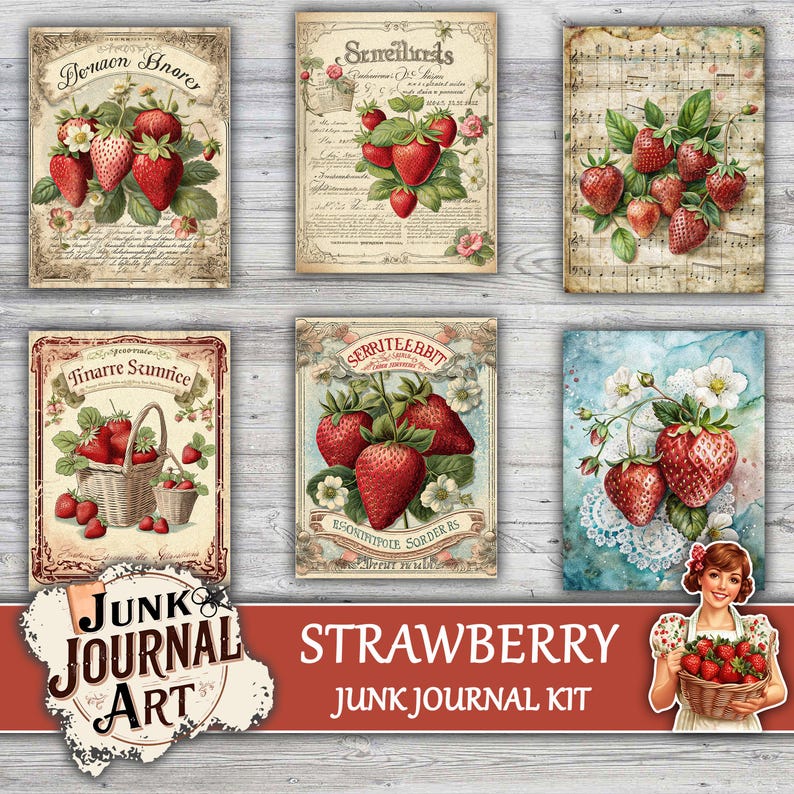 junk journal supplies, junk journal kits, junk journal ideas, junk journal paper, junk journaling kits, junk journaling, junk journal sticker, vintage junk journal, Strawberry journal, goose junk journal, Strawberry clipart, Fussy cuts, scrapbook