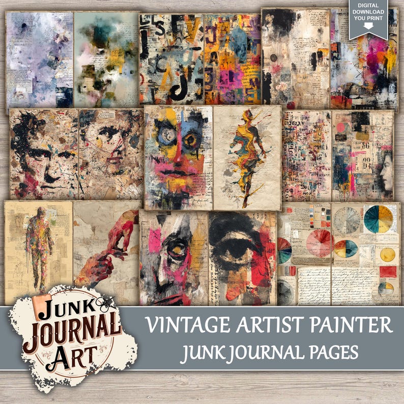 Vintage Artist Painter Junk Journal Pages - Mixed Media Art Kit, Paint ...