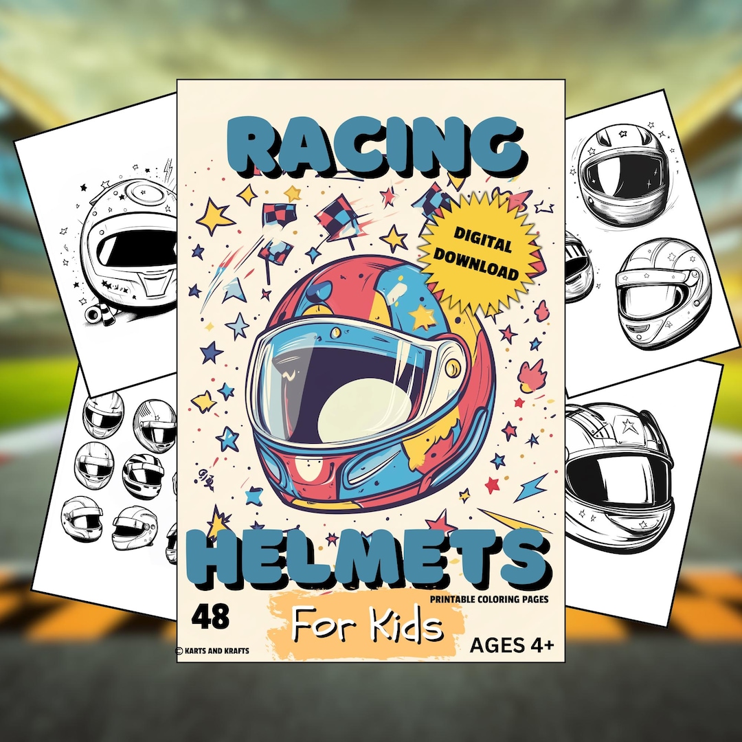 Racing Helmet Coloring Book | Printable Activity Book for Kids | Racing ...