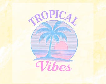 Transferencia DTF con ambiente tropical, transferencia retro de verano, transferencia directa a película de verano, transferencia lista para imprimir, transferencia DTF de verano moderno, transferencia DTF de playa, transferencia de vacaciones