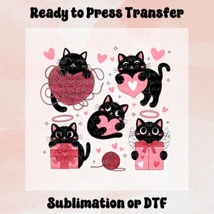 Meowy Valentine Valentinstag DTF Transfer, Valentinstag bereit zum Pressen Transfer, Transferpresse, Sublimationstransfer, Katzenliebhaber Transfer