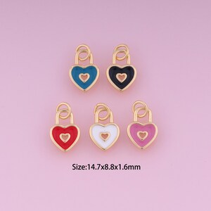 Heart Pendant,18K Gold Filled Lock Charm,Enamel Heart,Lock Charms,DIY Heart Charms