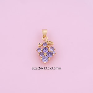 Grape Pendant,18K Gold Filled Fruit Charm,Cubic Zirconia Grape,Fruit Charms,DIY Grape Charms