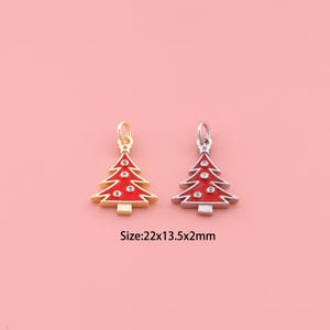 Enamel Christmas Tree Pendant,18K Gold Filled Christmas Charm,Cubic Zirconia Tree,Christmas Tree Charms,DIY Christmas Charms