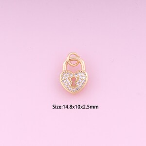 Heart Pendant,18K Gold Filled Lock Charm,Cubic Zirconia Heart,Lock Charms,DIY Heart Charms