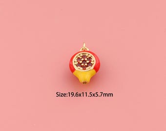 Enamel Pomegranate Pendant,18K Gold Filled Fruit Charm,Cubic Zirconia Pomegranate,Fruit Charms,DIY Pomegranate Charms