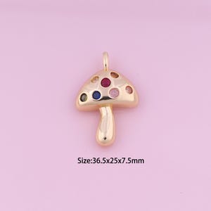 Mushroom Pendant,18K Gold Filled Mushroom Charm,Cubic Zirconia Mushroom,Mushroom Charms,DIY Mushroom Charms