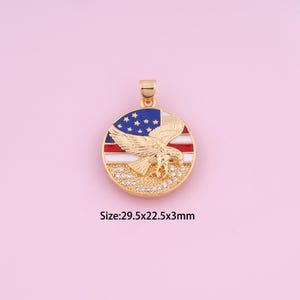 Enamel Bald Eagle Pendant,18K Gold Filled Flag Charm,Cubic Zirconia Holy Spirit Eagle,Star Charms,DIY Round Charms
