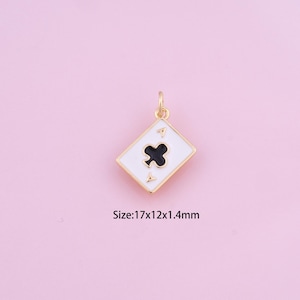 Pendentif fleur de prunier A, breloque carte à jouer en or 18 carats, carte en émail, breloques pour cartes, breloques carrées bricolage
