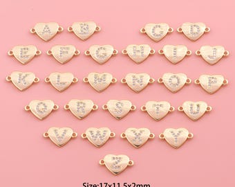 Initial Connector,18K Gold Filled Heart Connector,Cubic Zirconia Letter,Heart Connector,DIY Initial Connector