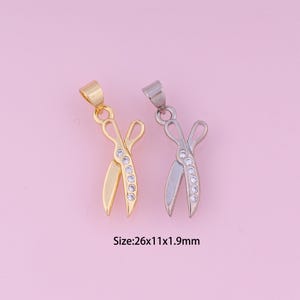 Scissors Pendant,18K Gold Filled Scissors Charm,Cubic Zirconia Scissors,Scissors Charms,DIY Scissors Charms
