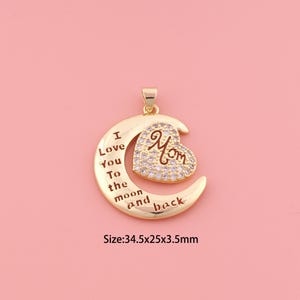Moon Pendant,18K Gold Filled Heart Charm,Cubic Zirconia Letter,MOM Charms,DIY Love Charms