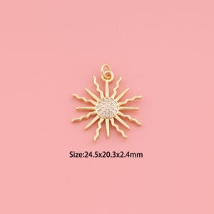 Sun Pendant,18K Gold Filled Celestial Charm,Cubic Zirconia Sunburst,Sun Charms,DIY Sunburst Charms