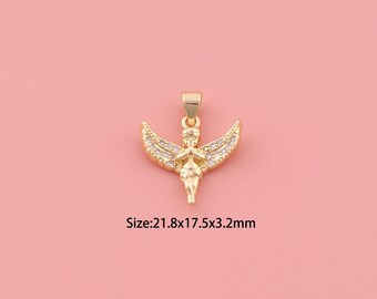 Engel hanger, 18 kt gold filled engelenvleugels bedel, engel zirkonia, engelenvleugels bedel, doe-het-zelf cupido-bedels