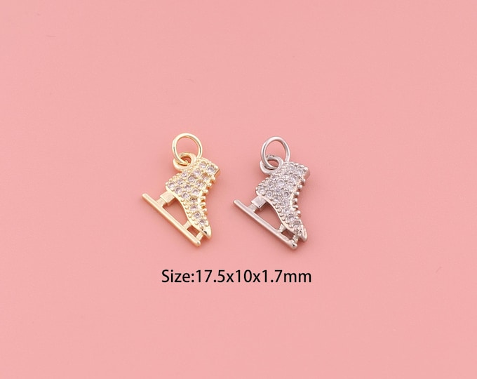 Skate Pendant,18K Gold Filled Skate Charm,Cubic Zirconia Skate,Skate Charms,DIY Skate Charms