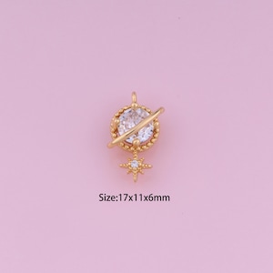 Saturn Pendant,18K Gold Filled Star Charm,Cubic Zirconia Saturn,Star Charms,DIY Saturn Charms
