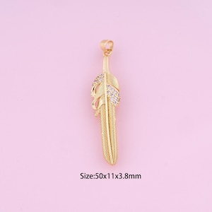 Feather Pendant,18K Gold Filled Feather Charm,Cubic Zirconia Feather,Feather Charms,DIY Feather Charms