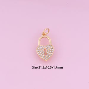 Heart Pendant,18K Gold Filled Lock Charm,Cubic Zirconia Heart,Lock Charms,DIY Heart Charms