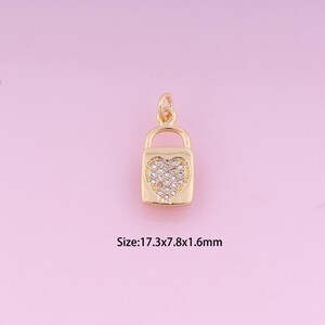 Heart Pendant,18K Gold Filled Lock Charm,Cubic Zirconia Heart,Lock Charms,DIY Heart Charms